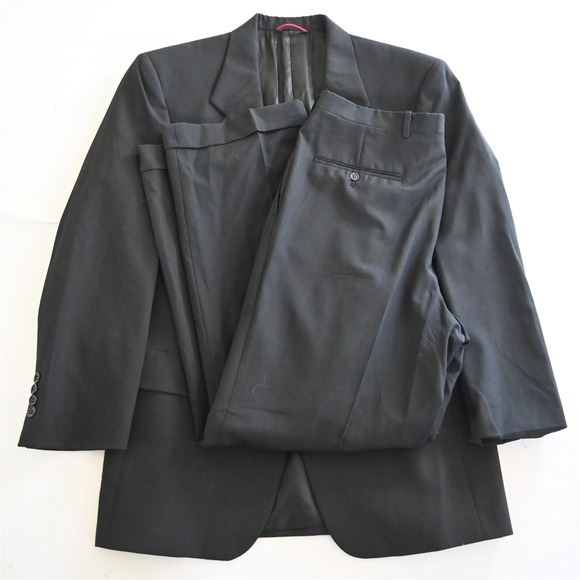 Hart Schaffner Marx 39R 40R 32x30 Black Stripe 100% Wool Mens Jacket Pants Suit